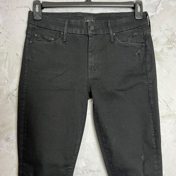 MOTHER Looker Ankle Fray Skinny Jeans SIZE 28 Guilty as Sin Black Distress Denim - Picture 10 of 15